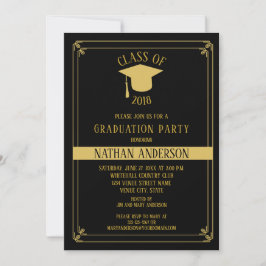 Elegant zwart en goud Lijst Graduation Party | Kaart
