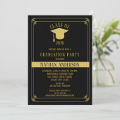 Elegant zwart en goud Lijst Graduation Party | Kaart (Staand voorkant)