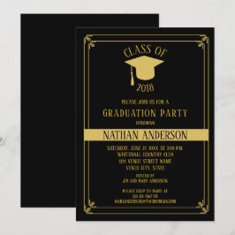 Elegant zwart en goud Lijst Graduation Party | Kaart