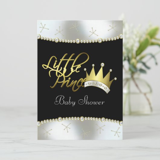 Elegant zwart en goud Little Prince Baby shower Kaart (Staand voorkant)