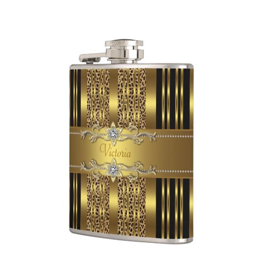 Elegant zwart en goud luipaard heupfles (Links)