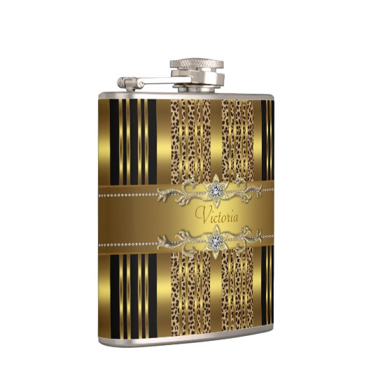 Elegant zwart en goud luipaard heupfles (Rechts)