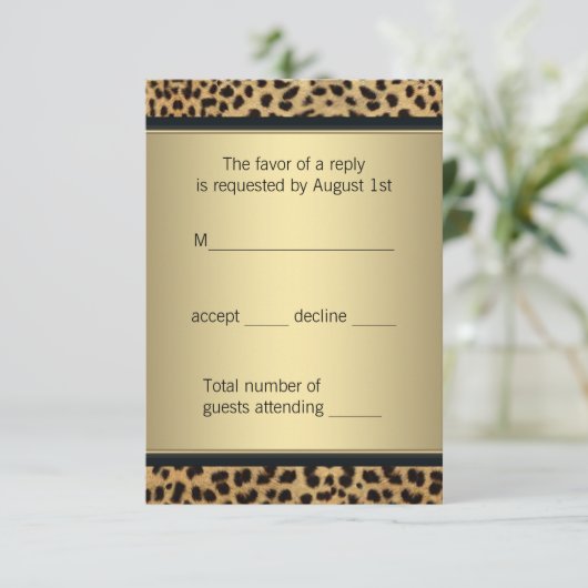 Elegant zwart en goud luipaard RSVP (Staand voorkant)