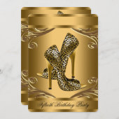 Elegant zwart en goud luipaardschoen verjaardagsfe kaart (Voorkant / Achterkant)