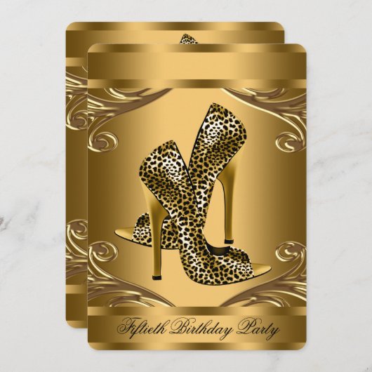 Elegant zwart en goud luipaardschoen verjaardagsfe kaart (Voorkant / Achterkant)