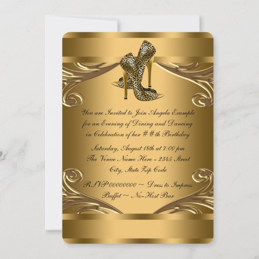 Elegant zwart en goud luipaardschoen verjaardagsfe kaart (Achterkant)