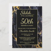 Elegant zwart en goud marmer 50ste verjaardagsfees kaart (Voorkant)