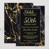 Elegant zwart en goud marmer 50ste verjaardagsfees kaart (Voorkant / Achterkant)