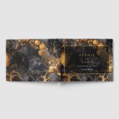 Elegant zwart en goud marmeren bruiloft gastenboek (Volledig)