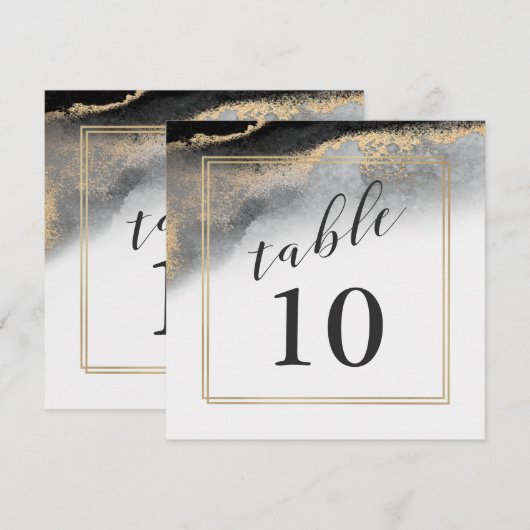 Elegant Zwart en Goud Marmeren Tafelnummer (Voorkant / Achterkant)