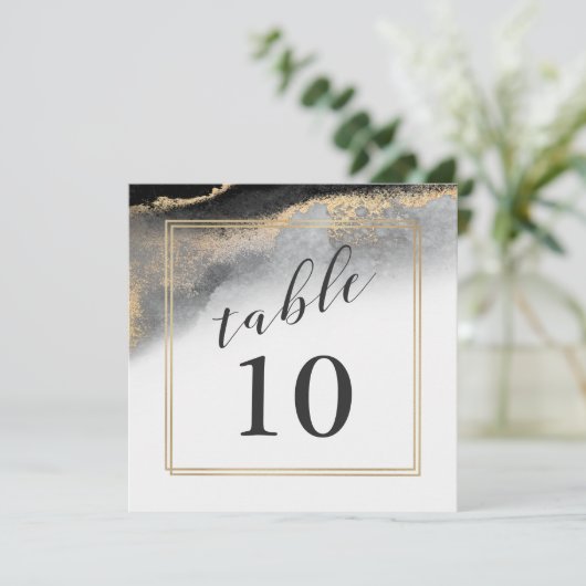 Elegant Zwart en Goud Marmeren Tafelnummer (Staand voorkant)