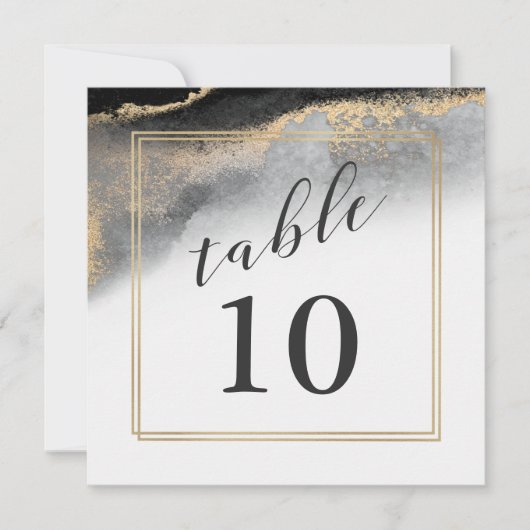 Elegant Zwart en Goud Marmeren Tafelnummer (Voorkant)