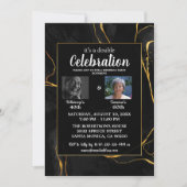 Elegant zwart en goud marmeren verjaardagsfeest kaart (Voorkant)