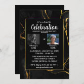 Elegant zwart en goud marmeren verjaardagsfeest kaart (Voorkant / Achterkant)