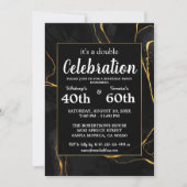Elegant zwart en goud marmeren verjaardagsfeest kaart (Voorkant)