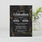 Elegant zwart en goud marmeren verjaardagsfeest kaart (Staand voorkant)