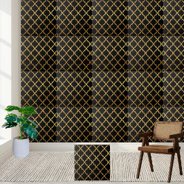 Elegant zwart en goud Marokkaans trellis patroon Tegeltje