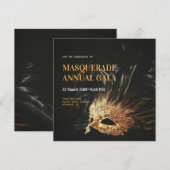 Elegant Zwart en Goud Masquerade Gala Uitnodiging (Voorkant / Achterkant)