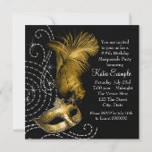 Elegant zwart en goud Masquerade Party Kaart (Achterkant)