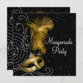 Elegant zwart en goud Masquerade Party Kaart (Voorkant / Achterkant)
