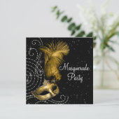 Elegant zwart en goud Masquerade Party Kaart (Staand voorkant)