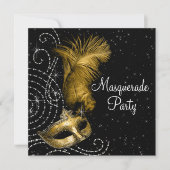 Elegant zwart en goud Masquerade Party Kaart (Voorkant)