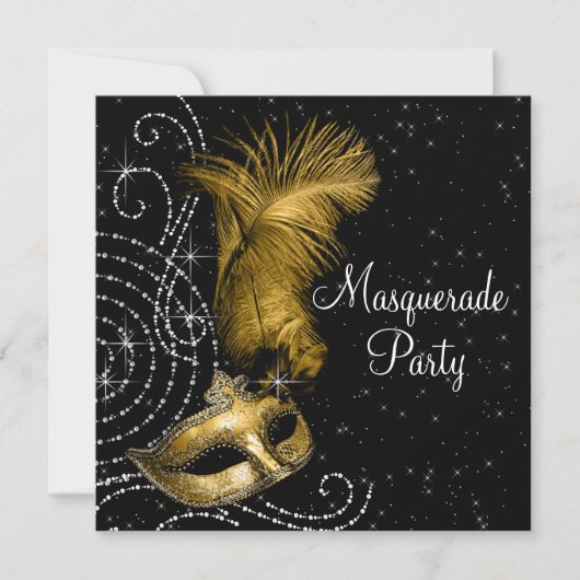 Elegant zwart en goud Masquerade Party Kaart (Voorkant)