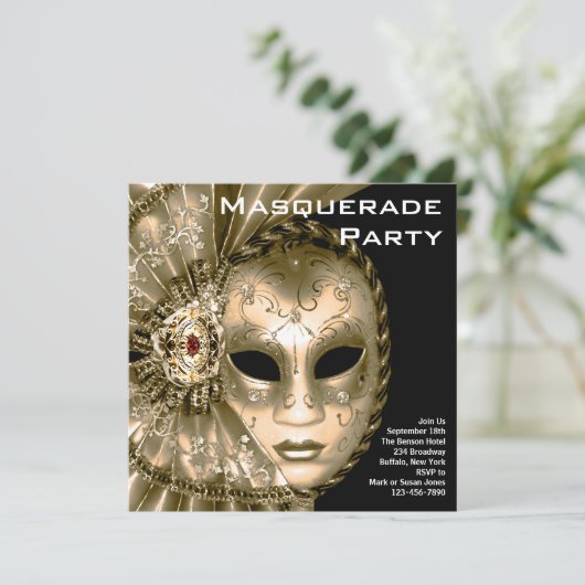 Elegant zwart en goud Masquerade Party Kaart (Staand voorkant)