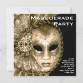 Elegant zwart en goud Masquerade Party Kaart (Voorkant)