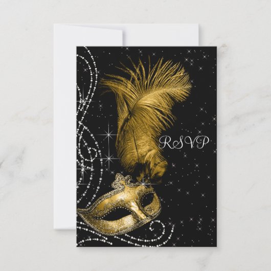 Elegant zwart en goud Masquerade Party RSVP (Voorkant)