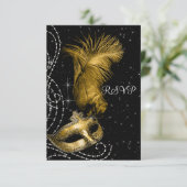 Elegant zwart en goud Masquerade Party RSVP (Staand voorkant)