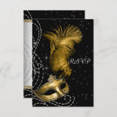Elegant zwart en goud Masquerade Party RSVP (Voorkant / Achterkant)