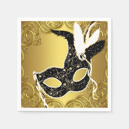 Elegant zwart en goud Masquerade Party Servet (Voorkant)