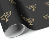 Elegant zwart en goud menorah patroon Chanoeka Cadeaupapier (Rol Hoek)