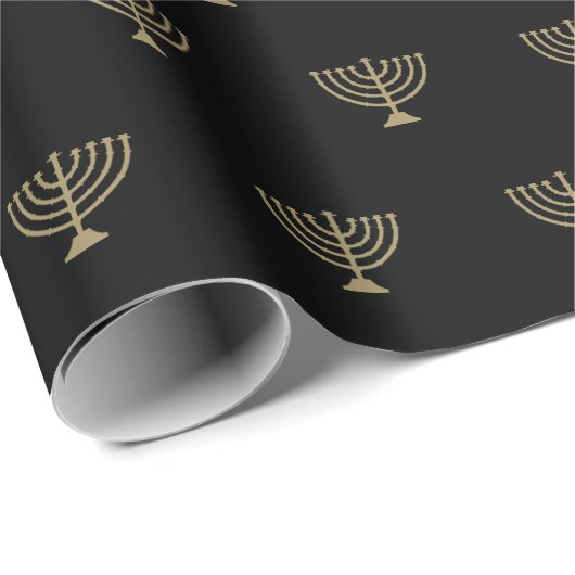 Elegant zwart en goud menorah patroon Chanoeka Cadeaupapier (Rol Hoek)