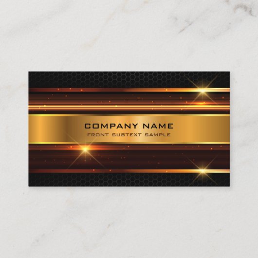 Elegant zwart en goud metallic geometrisch ontwerp visitekaartje (Voorkant)