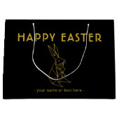 Elegant zwart en goud minimalistische paashaas groot cadeauzakje (Voorkant)