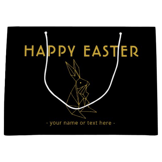 Elegant zwart en goud minimalistische paashaas groot cadeauzakje (Voorkant)