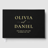 Elegant zwart en goud modern minimalistisch gastenboek (Voorkant)