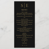Elegant zwart en goud monogram bruiloft diner menu (Voorkant)