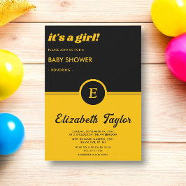 Elegant zwart en goud monogram chique Baby shower Kaart