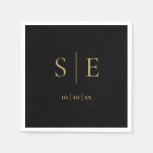 Elegant zwart en goud monogram datum minimalistisc servet (Voorkant)