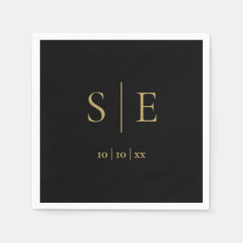 Elegant zwart en goud monogram datum minimalistisc servet