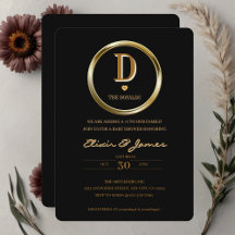 Elegant zwart en goud monogram familie Baby shower