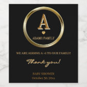 Elegant zwart en goud monogram familie Baby shower Wijn Etiket (Enkel label)