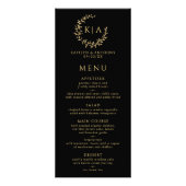 Elegant zwart en goud monogram krans bruiloft menu (Voorkant)