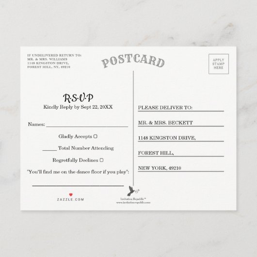 Elegant zwart en goud monogram krans bruiloft RSVP Uitnodiging Briefkaart (Achterkant)