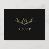 Elegant zwart en goud monogram krans bruiloft RSVP Uitnodiging Briefkaart (Voorkant)
