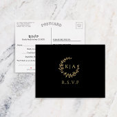 Elegant zwart en goud monogram krans bruiloft RSVP Uitnodiging Briefkaart