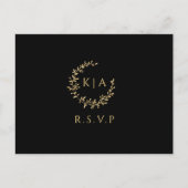 Elegant zwart en goud monogram krans bruiloft RSVP Uitnodiging Briefkaart (Voorkant)